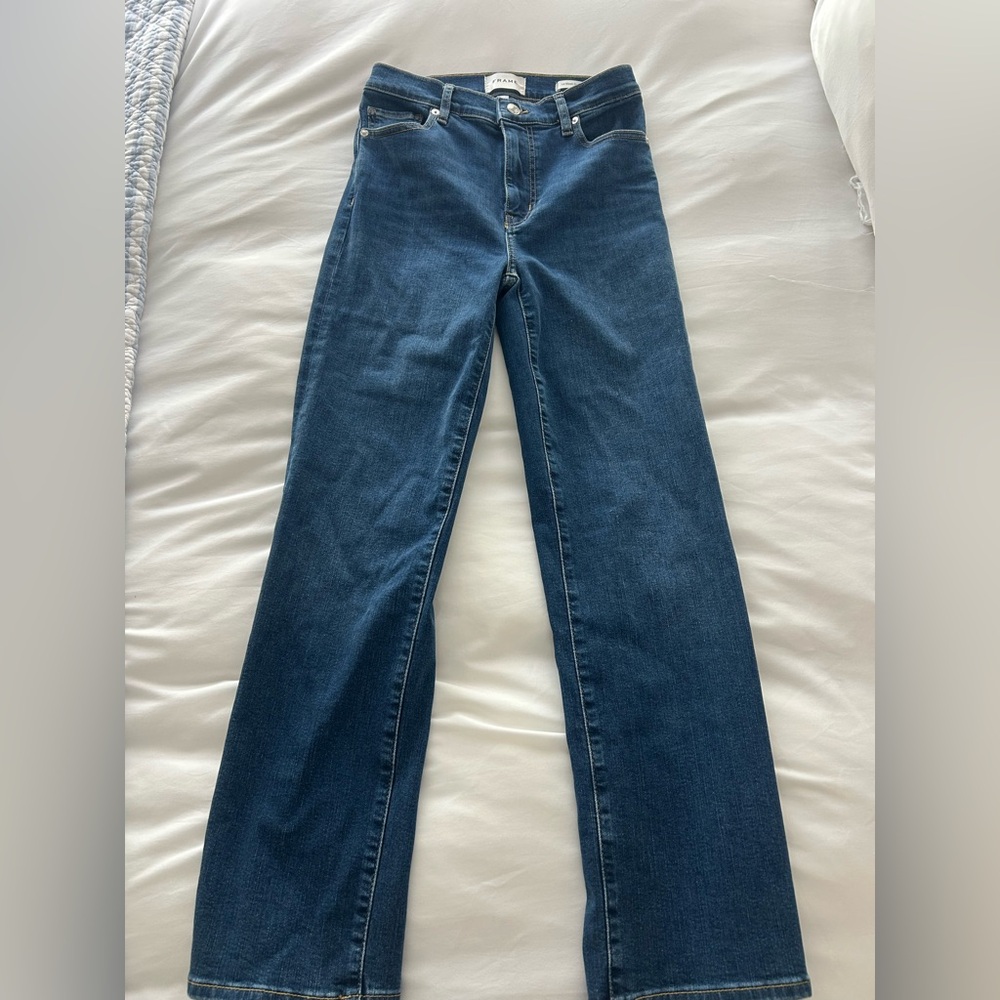 Frame Denim Straight Leg Jeans in Dark Blue